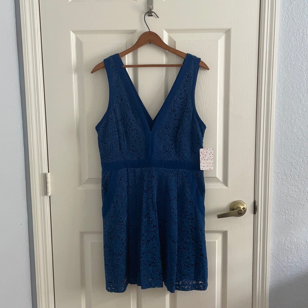 NWT Free People sapphire blue lace dress size L